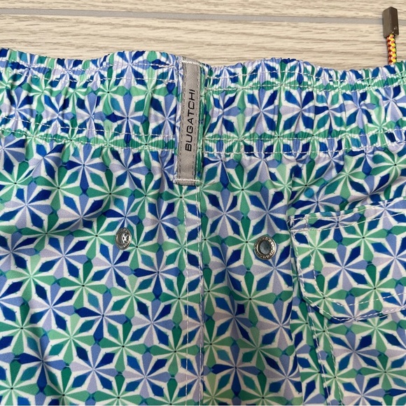 Bugatchi Mid Length 7” Blue Green Geometric Swim Lined Shorts Trunks Mens Size M - Picture 4 of 13